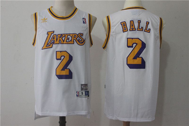 Men Los Angeles Lakers 2 Lonzo Ball White throwback NBA Jerseys